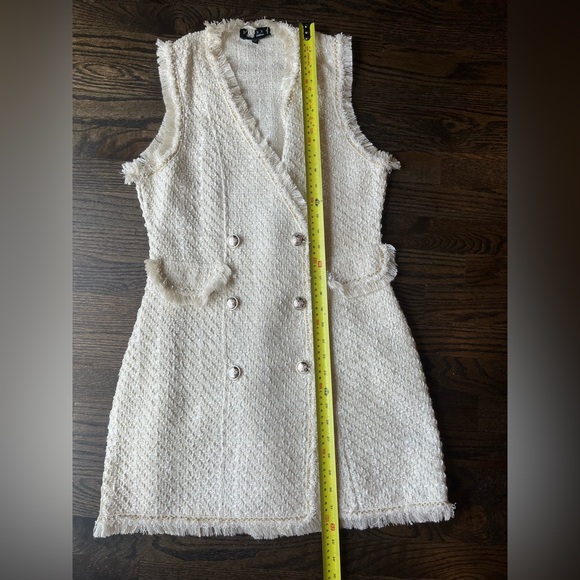 Trixxi Tweed Vest Dress M Cream Fringe Double Breasted Jackie Kennedy Inspired - Picture 3 of 7